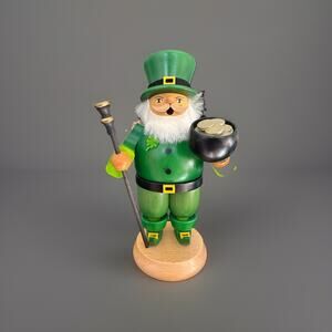 Erzgebirge Smoker Leprechaun Pot Of Gold St. Patrick’s Handmade Wooden Germany